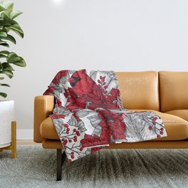 Cardinals in winter branches and Christmas decoration Throw Blanket
