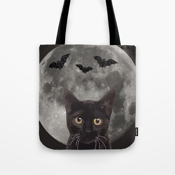 Black Cat with three bats and Moon Tote Bag