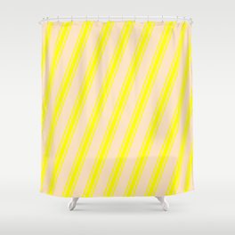 [ Thumbnail: Bisque & Yellow Colored Stripes/Lines Pattern Shower Curtain ]