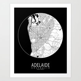 Adelaide City Map of Australia - Full Moon Art Print