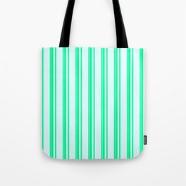 [ Thumbnail: Green & Light Cyan Colored Lines Pattern Tote Bag ]
