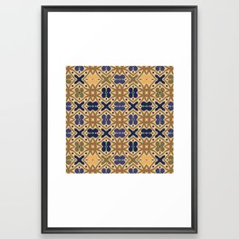 Seamless tile pattern in gold and blue 02 Framed Art Print