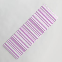 [ Thumbnail: White and Plum Colored Pattern of Stripes Yoga Mat ]