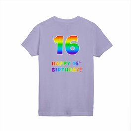 [ Thumbnail: HAPPY 16TH BIRTHDAY - Multicolored Rainbow Spectrum Gradient Kids T Shirt Kids T-Shirt ]