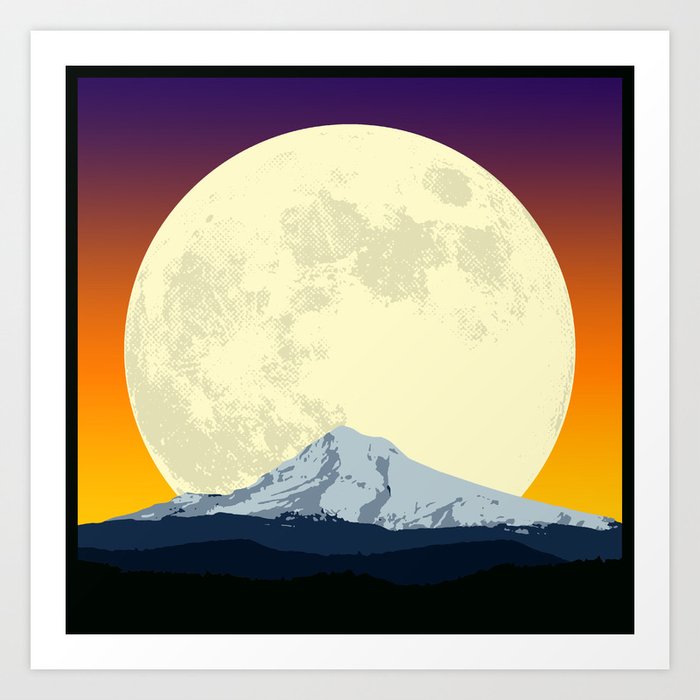 Moon Rising Over Mountain Purple Art Print