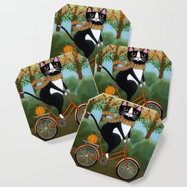 Tuxedo Cat Autumn Bicycle Ride Coaster