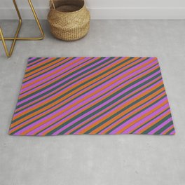 [ Thumbnail: Chocolate, Dark Slate Gray, and Orchid Colored Striped Pattern Rug ]