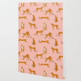 Cheetahs pattern on pink Wallpaper | Decorative, Illustration, Predator, Abstract, Pattern, Africa, Seamless, Leopard, Nature, Print 