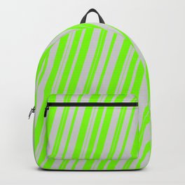 [ Thumbnail: Light Grey and Chartreuse Colored Lined/Striped Pattern Backpack ]