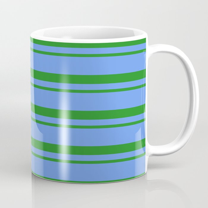 Forest Green & Cornflower Blue Colored Lined Pattern Coffee Mug