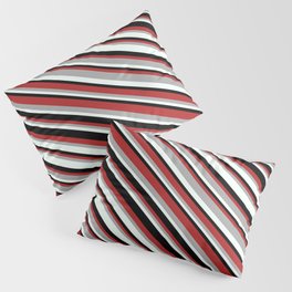 [ Thumbnail: Red, Dark Grey, Mint Cream, and Black Colored Pattern of Stripes Pillow Sham ]