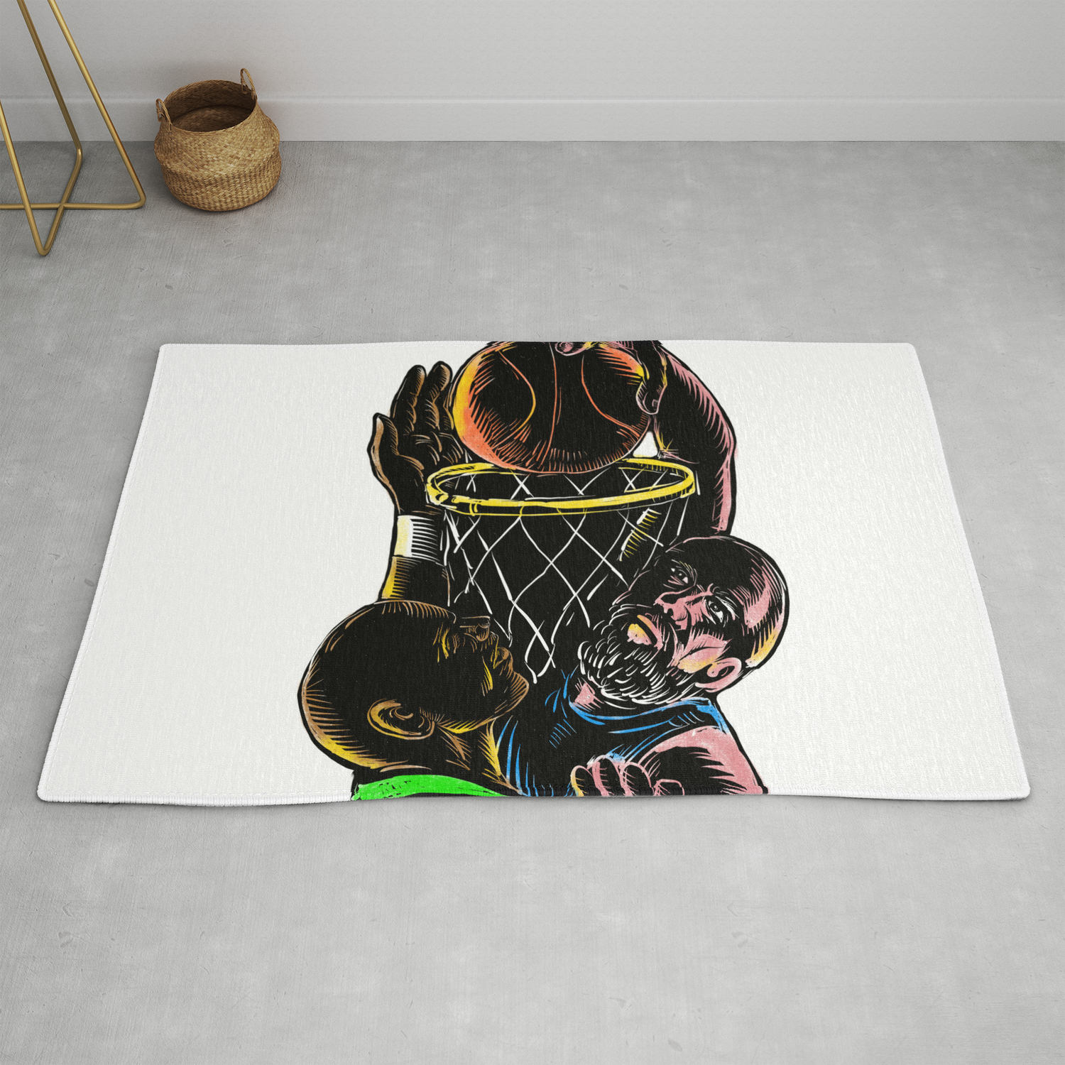 Basketball Player Dunking Blocking Ball Tattoo Rug By Patrimonio