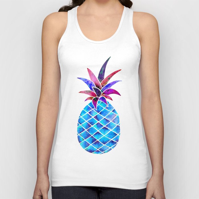 Pineapple Watercolor - Blue & Fuchsia Tank Top