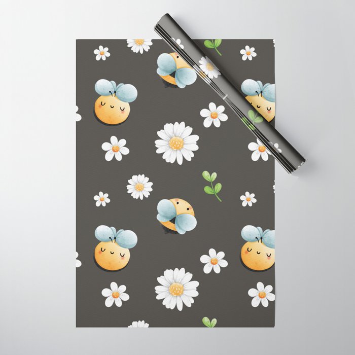 Buzzy Bees In Black Wrapping Paper