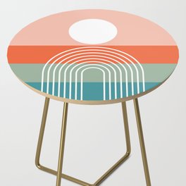 Geometric Rainbow Sun Abstract 5 in vintage orange peach teal sage Side Table
