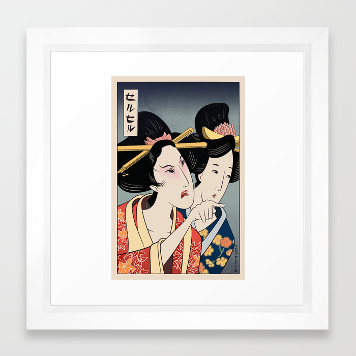 Woman Yelling At Cat Meme Ukiyo E Style 1 In Series Of 2 Framed Art Print By Memes Of The Floating World Society6