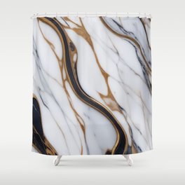 White marble effect, with black and gold streaks Shower Curtain