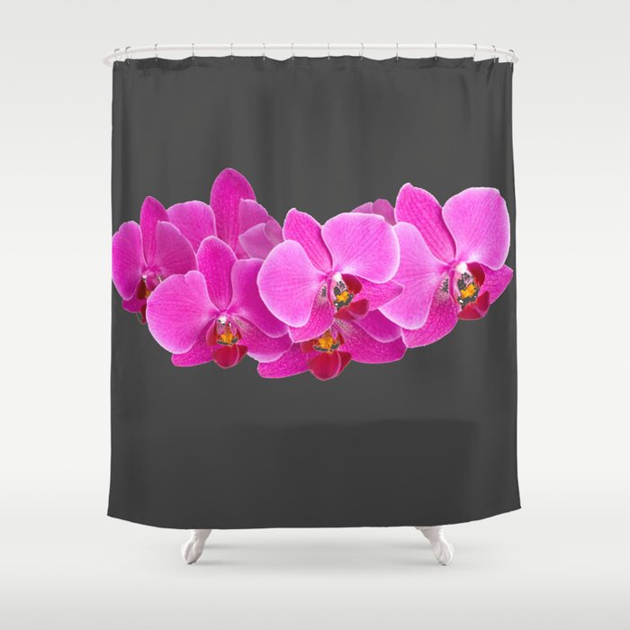 CHARCOAL GREY PURPLE PINK ORCHIDS Shower Curtain
