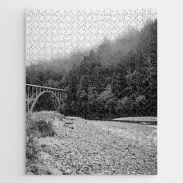 Beach and Forest | Black and White Photography | Oregon Coast Bridge Jigsaw Puzzle