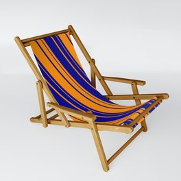 [ Thumbnail: Dark Orange and Dark Blue Colored Lines Pattern Sling Chair ]