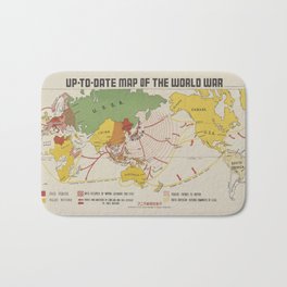Up-to-date map of the world war (1942) by Manila Shinbun-sha. Bath Mat | Background, Press, Art, Texture, Etching, Ink, Fluid, White, Retro, Engraving 