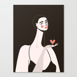 Girl With Pink Heart Canvas Print
