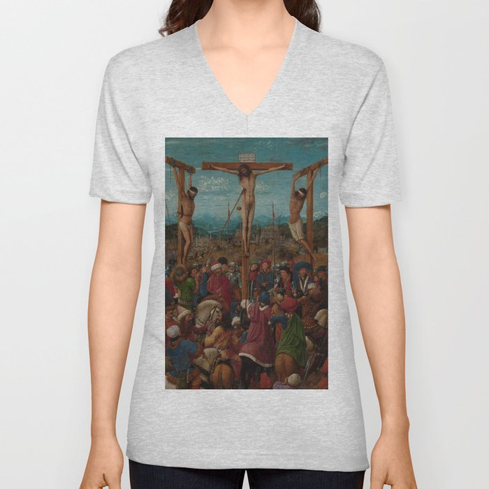 The Crucifixion by Jan van Eyck V Neck T Shirt