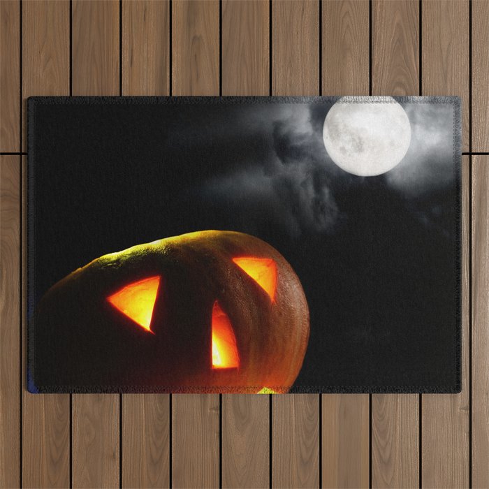 Halloween Pumpkin Ghost in Moonlight at Night Outdoor Rug