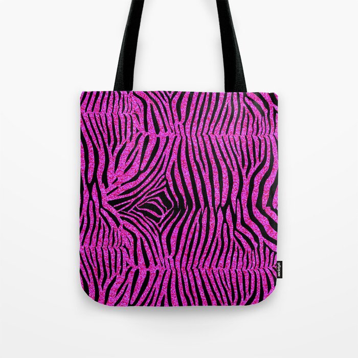 Pink Glitter Zebra Print Tote Bag by Aloke Design | Society6