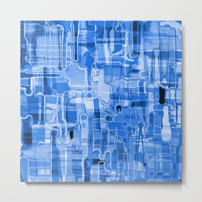 Modern Abstract Digital Paint Strokes in Cobalt Blue Metal Print