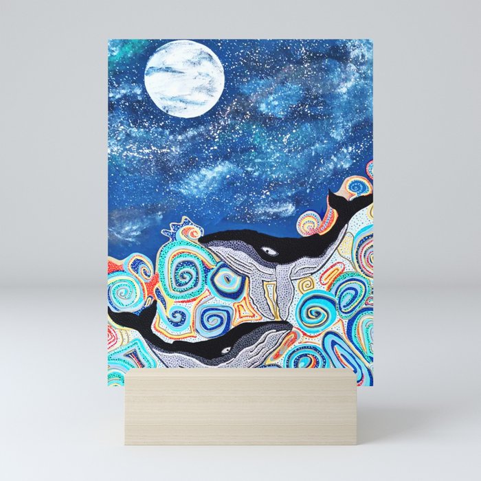 Whales above the moon  Mini Art Print