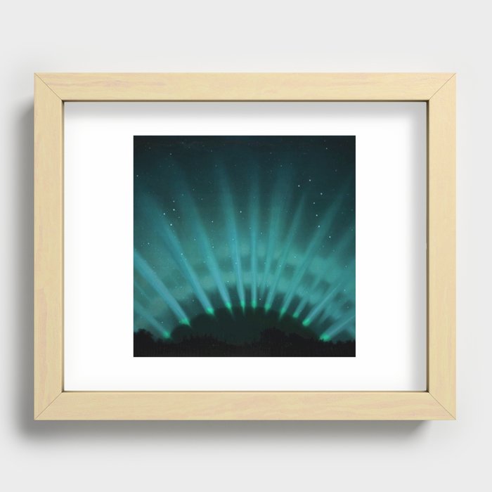 Vintage Aurora Borealis northern lights poster in blue Recessed Framed Print