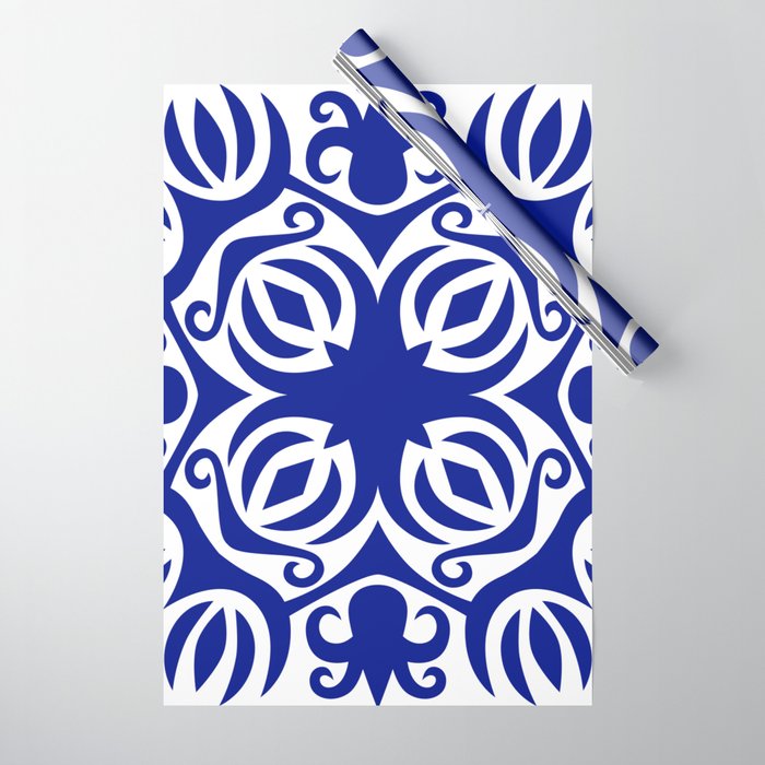 Blue and White Mediterranean Vintage Pattern Wrapping Paper