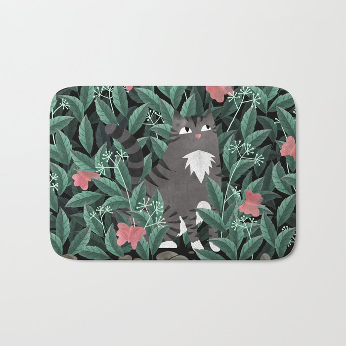 Butterfly Garden Tabby Cat Version Bath Mat By Littleclyde