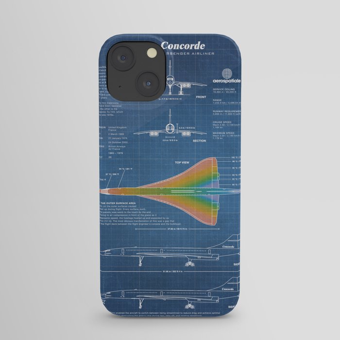Concorde Supersonic Airliner Blueprint (light blue) iPhone Case