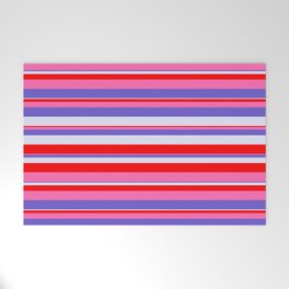 [ Thumbnail: Slate Blue, Lavender, Red & Hot Pink Colored Stripes/Lines Pattern Welcome Mat ]