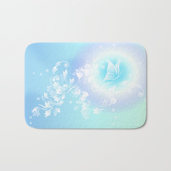 Floral Turquoise Butterfly Fantasy Bath Mat
