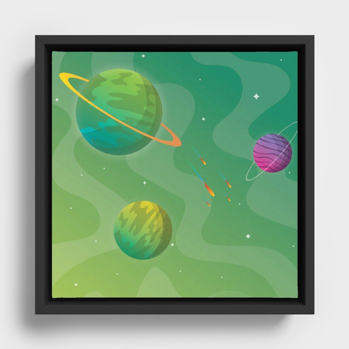 Green Space Universe Art Framed Canvas