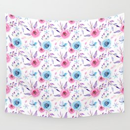 Watercolor Gold Roses Pink And Blue Collection Wall Tapestry