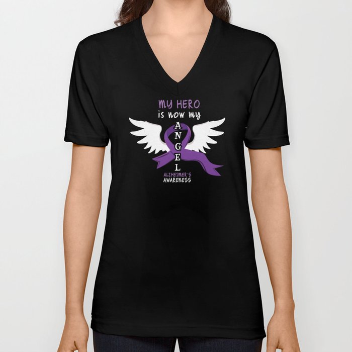 Hero Angel End Alzheimer Alzheimer's Awareness V Neck T Shirt