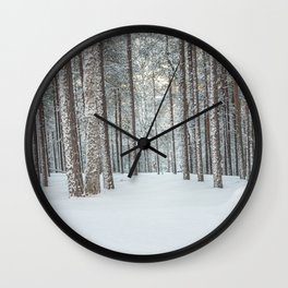 Pine trees woodland snowscape Lapland Finland Wall Clock