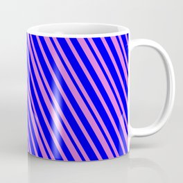 [ Thumbnail: Blue and Orchid Colored Pattern of Stripes Coffee Mug ]