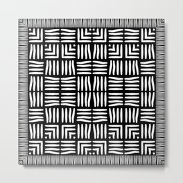 Geometric Black and White Tribal-Inspired Woven Pattern Metal Print