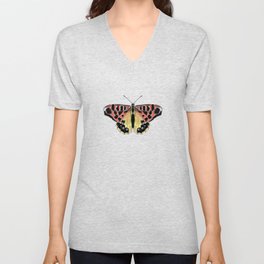 Red and Yellow Butterfly V Neck T Shirt