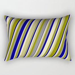 [ Thumbnail: Colorful Pale Goldenrod, Dark Khaki, Green, Grey & Blue Colored Lines/Stripes Pattern Rectangular Pillow ]
