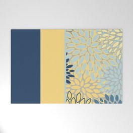 Modern, Color Block, Floral Prints, Blue and Yellow Welcome Mat
