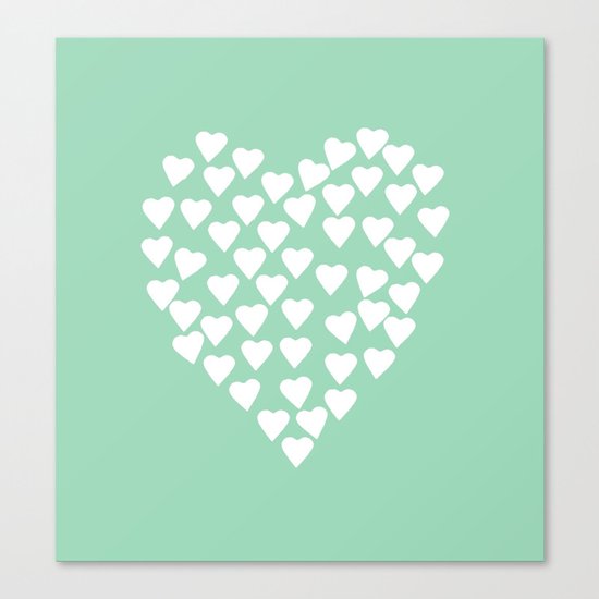 Hearts Heart White on Mint Canvas Print