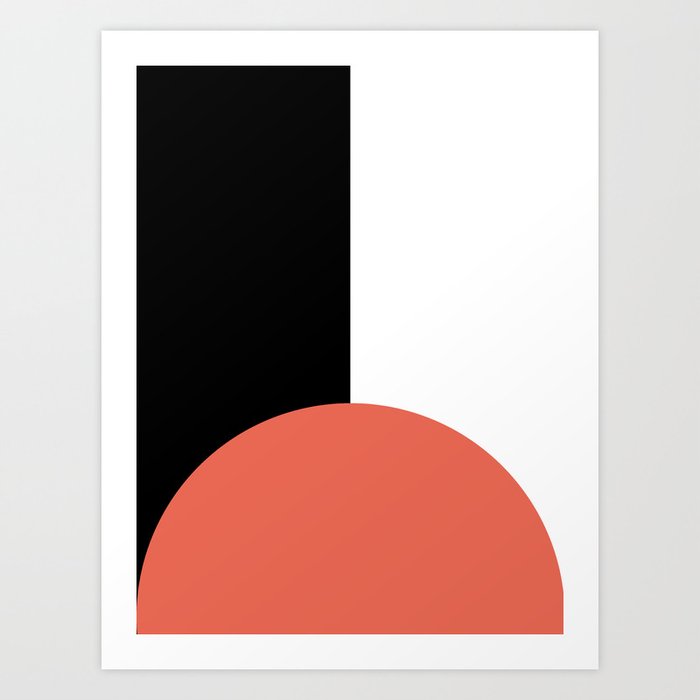 Basic Bold Living Coral Circle and Black and White Rectangles Art Print