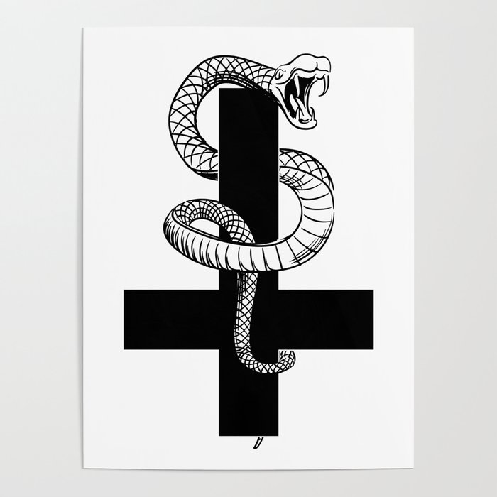 Inverted Cross With A Snake Poster
