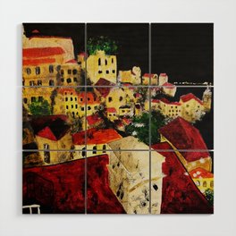 Night lights Lisbon Wood Wall Art